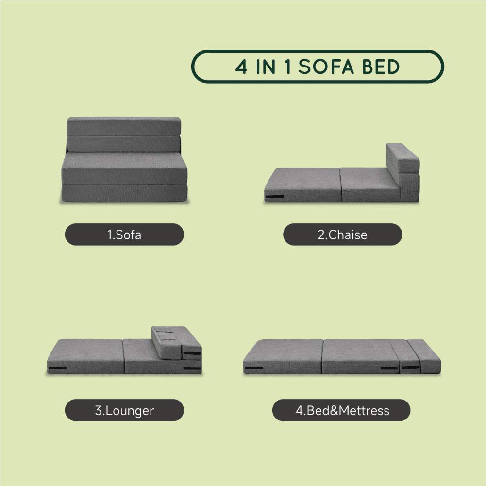 Z-hom Folding Sofa Bed,Twin Size Floor Couch Memory Foam Mattress Adjustable 6" Convertible Sleeper Chair with Pillow & Washable Cover,Adult, Dark Grey