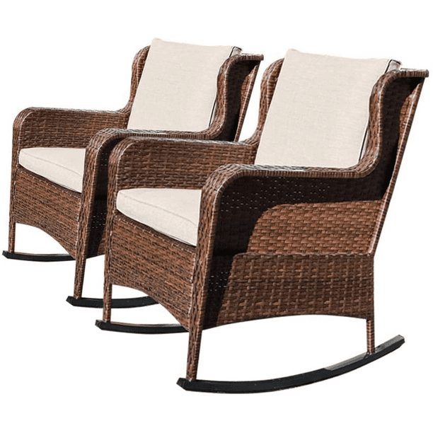 Patio Resin Wicker Rocking Chair with Cushions, Outdoor Furniture Club