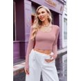 thumbnail image 2 of Ekouaer Long Sleeve Crop Tops for Women Scroop Neck Lightweight Basic Base Layer Thermal Undershirts Shirts Dusty Rose, 2 of 5