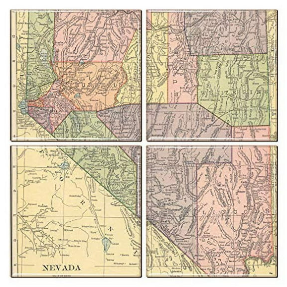 Nevada Coaster of Vintage Map (Set of 4)