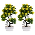 thumbnail image 1 of Artificial Lemon Tree Green PP Bonsai Style Home Decor Living Room 2Set 13X8.7X4.7In, 1 of 9