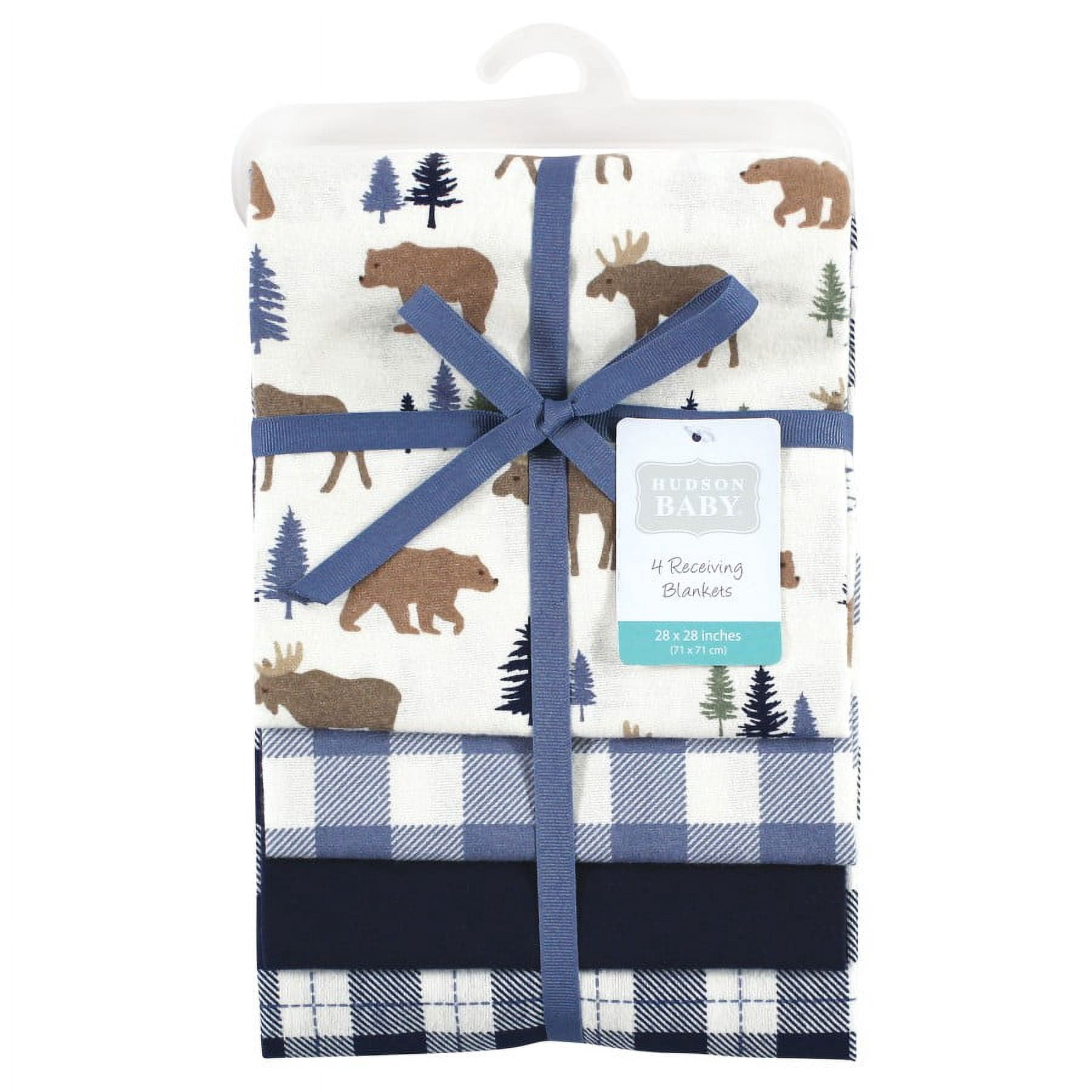 Hudson Baby Infant Boy Cotton Flannel Receiving Blankets, Moose Bear, One Size