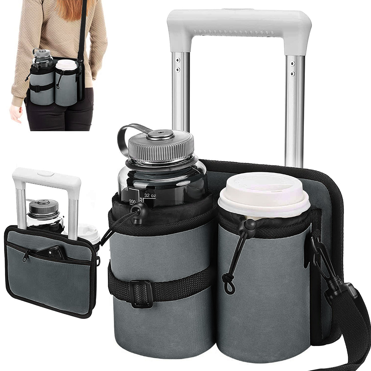 Pcapzz Luggage Travel Cup Holder,Free Your Hand Hold Two Coffee Mugs