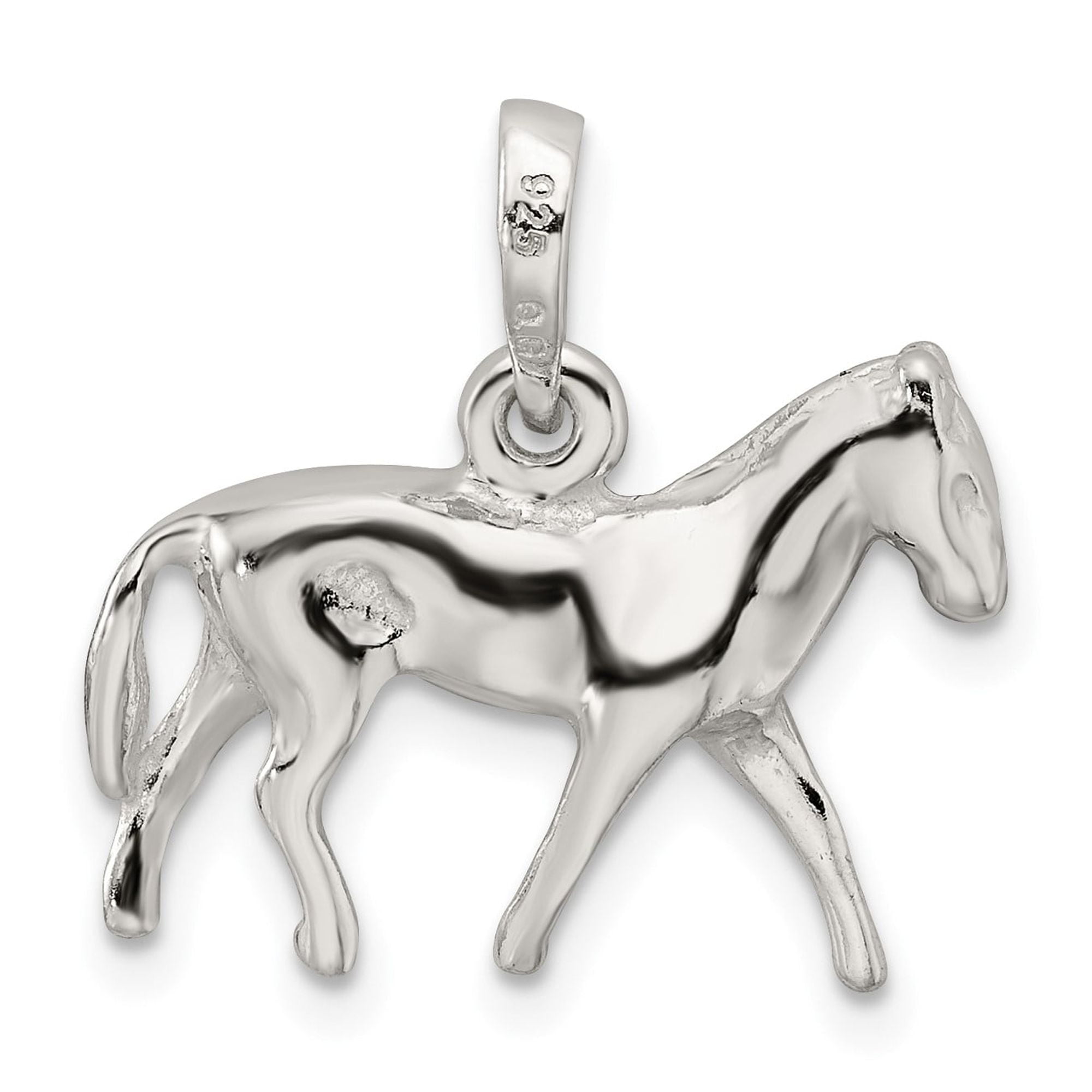 Sterling Silver Walking Horse Pendant Charm, Polished 3D Equestrian Jewelry