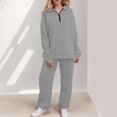thumbnail image 3 of Wyzesi Ensemble de Shorts pour Femmes, Décontracté, Extensible, Mode, 2 Pcs, Manches Longues, Demi-Zip, avec Joggers, Doux, 3 of 7