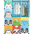 thumbnail image 4 of 4 Layers Cube Wardrobe, 12 Grids with Animal Patterns and 2 Hanging Rods, Children's Cloth Wardrobe, Book Storage Cabinet, 105 * 35 * 140cm, 4 of 7