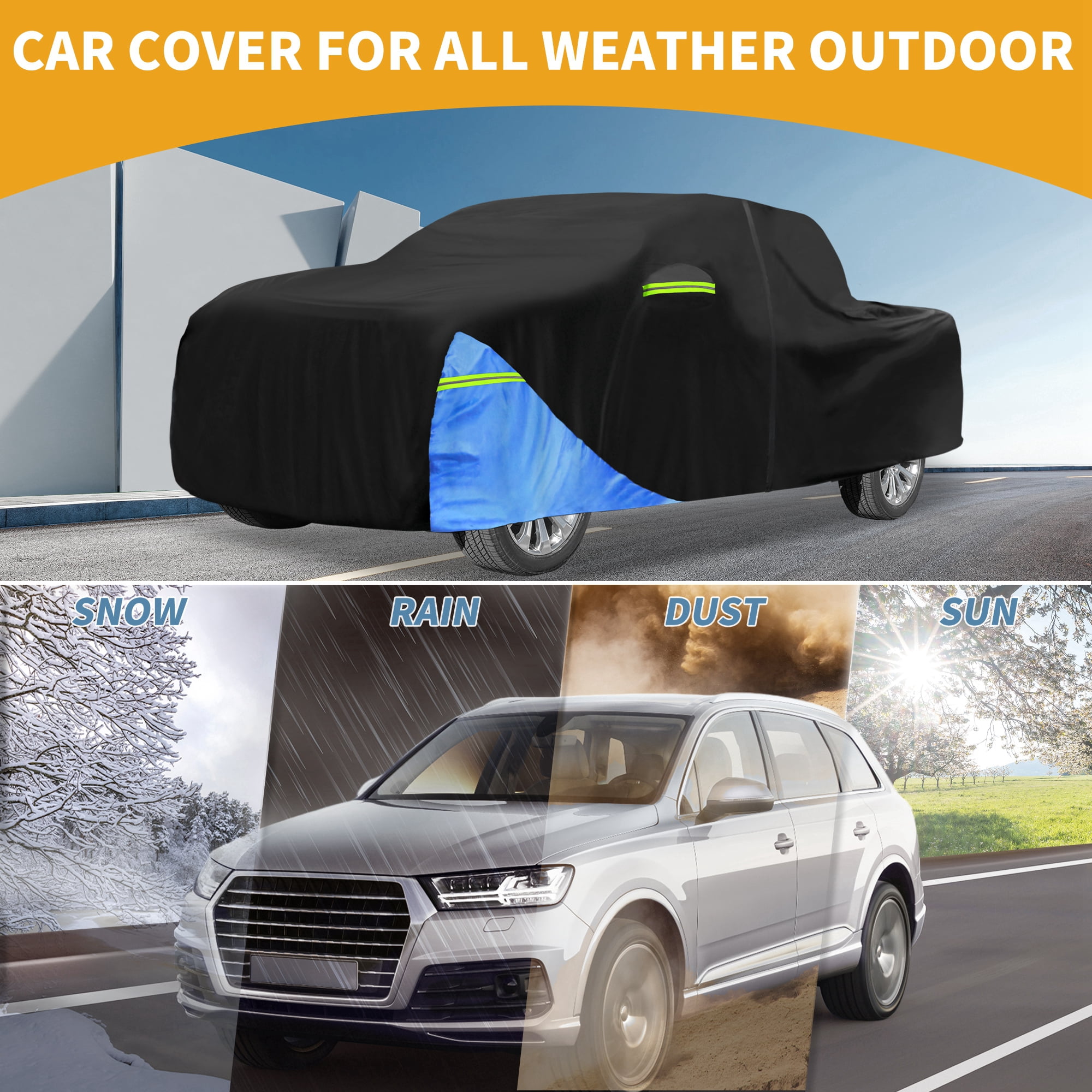 Unique Bargains Full Car Cover 210D Oxford Black 236.22"x80.71"x66.93"