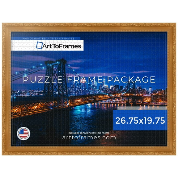 ArtToFrames 26.75x19.75 Inch - 68x50 CM Gold Puzzle Frame for 1000 piece Puzzles.1.50 Inch Custom Wood Puzzle Frames, Bright Gold - Comes with Economy Acrylic