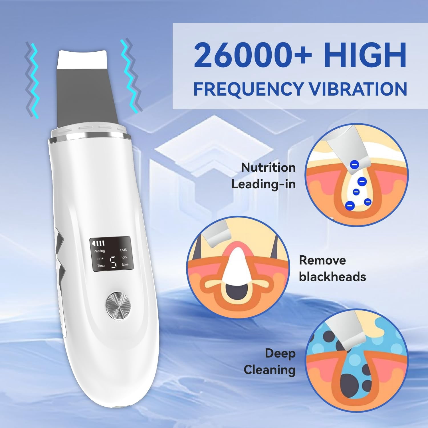 Ultrasonic Skin Scrubber Face Spatula Pore Cleaner 4 Modes Blackhead Remover