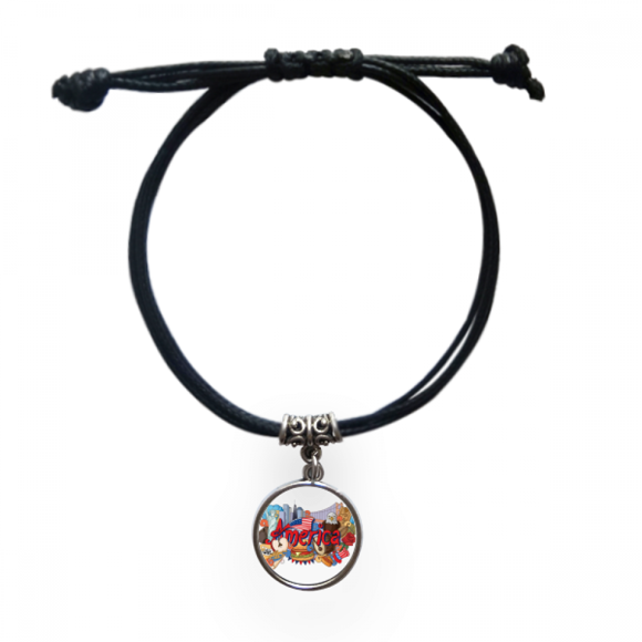 Eagle Liberty Burger America Graffiti Bracelet Leather Rope Wristband Black Jewelry