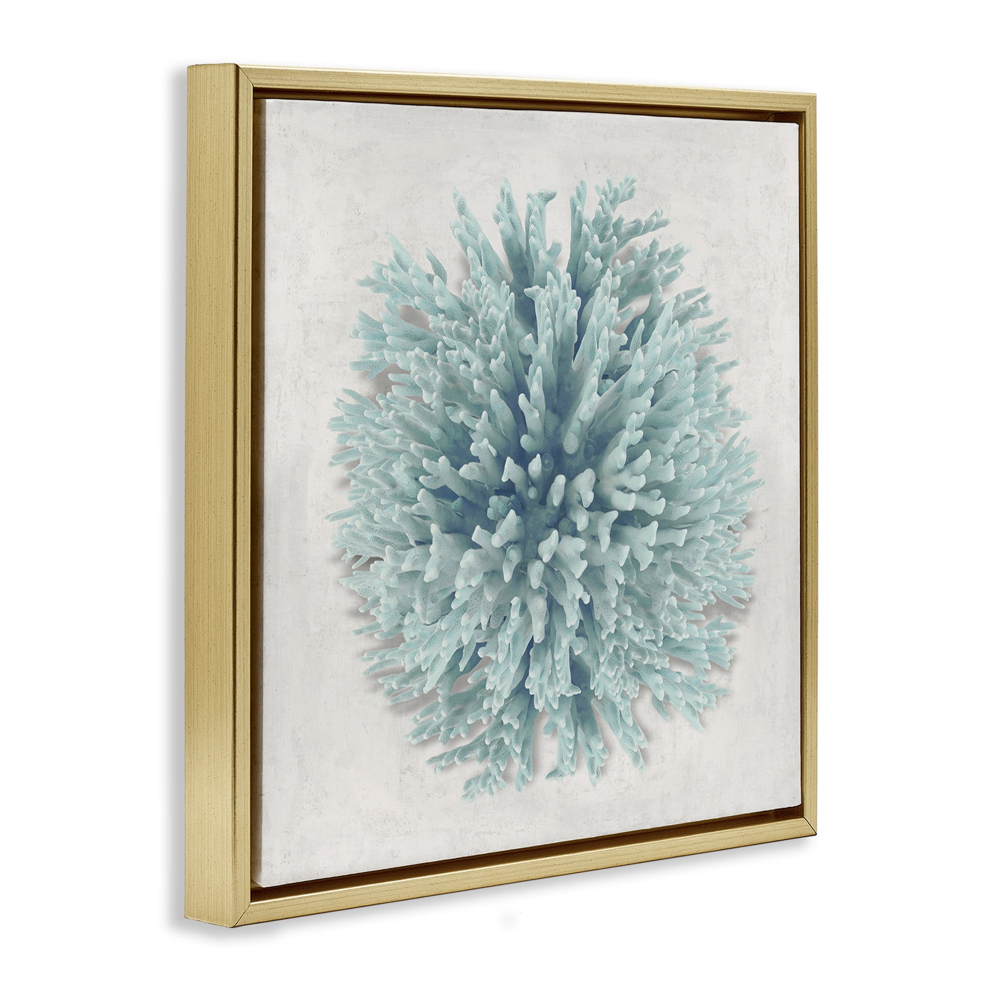 Stupell Industries Coral Ball Blue Sea Beach Design Nature Painting Gold Floater Framed Canvas Art Print Wall Art, 25 x 25