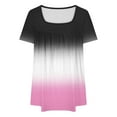 thumbnail image 5 of JURANMO Prime Today Oversized Tops for Women Loose Fit Front Pleated Tunic Blouses Trendy Gradient Print Tshirts Casual Square Neck Short Sleeve Cotton Tees Shirt Pink XXXL, 5 of 6