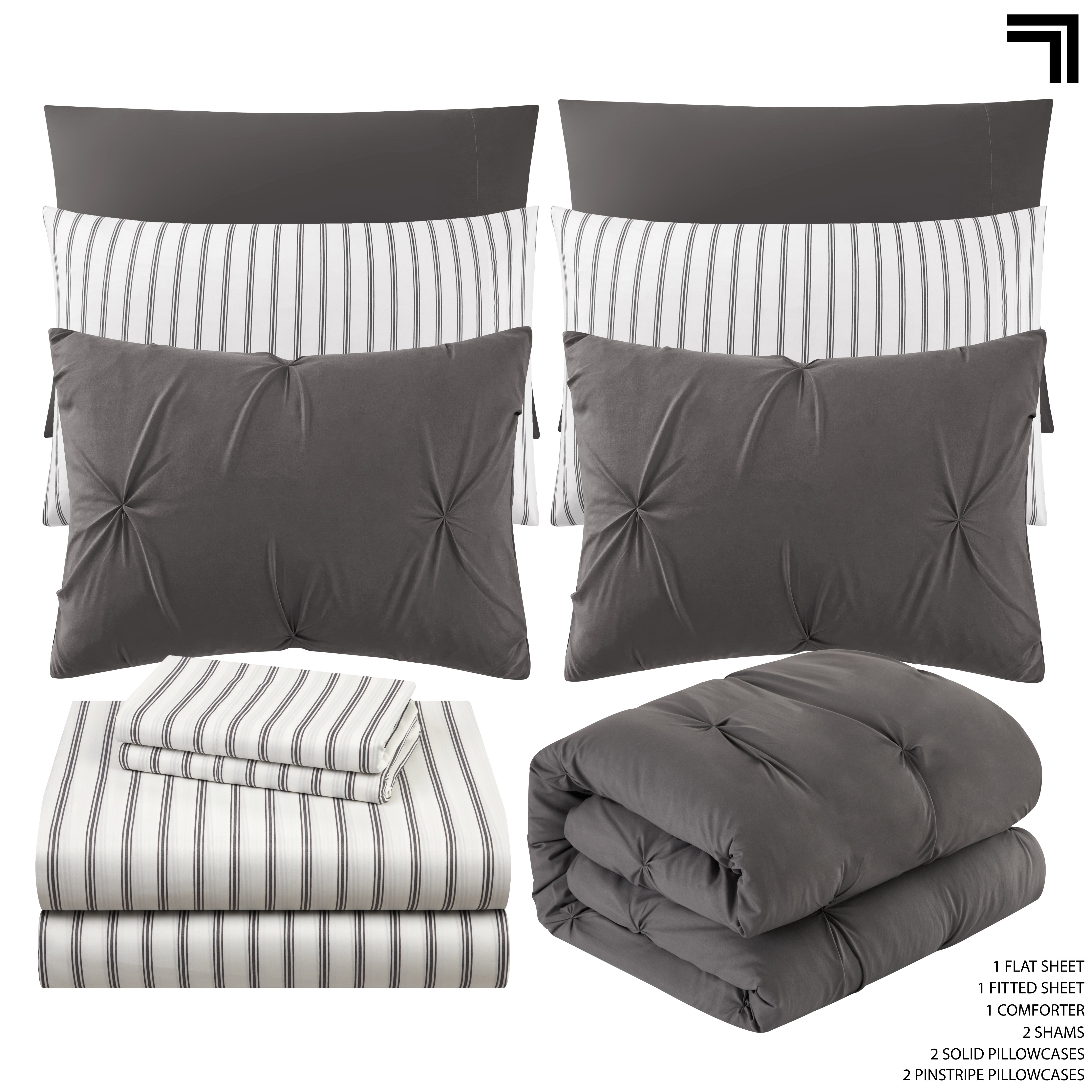 Sharper Image 9-Piece Grey Down Alternative Pintuck Bed-in-a-Bag Set, King