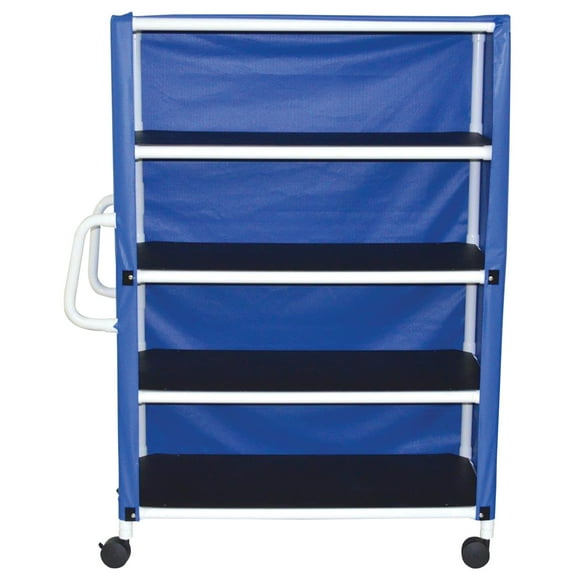 MJM International 4-shelf jumbo linen cart with mesh or solid vinyl cover, shelf size: 24" x 50", 175 lbs per shelf