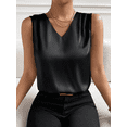 thumbnail image 2 of JSheng Women Sleeveless Satin Tops Casual Fashion Solid Color V-Neck Loose Temperament Tank Top Black M, 2 of 5