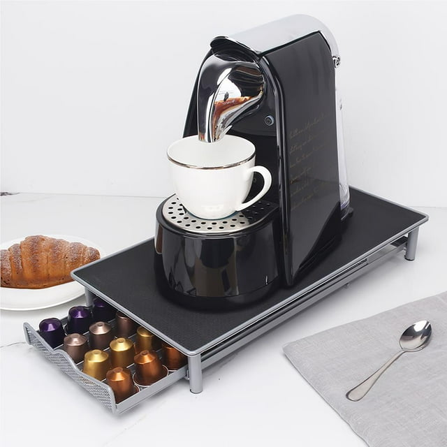 Large Capacity Coffee Capsule Holder Iron Coffee Capsule Storage Rack Non-slip Coffee Capsule Storage Drawer and Coffee Machine Stand for Home Kitchen Office
