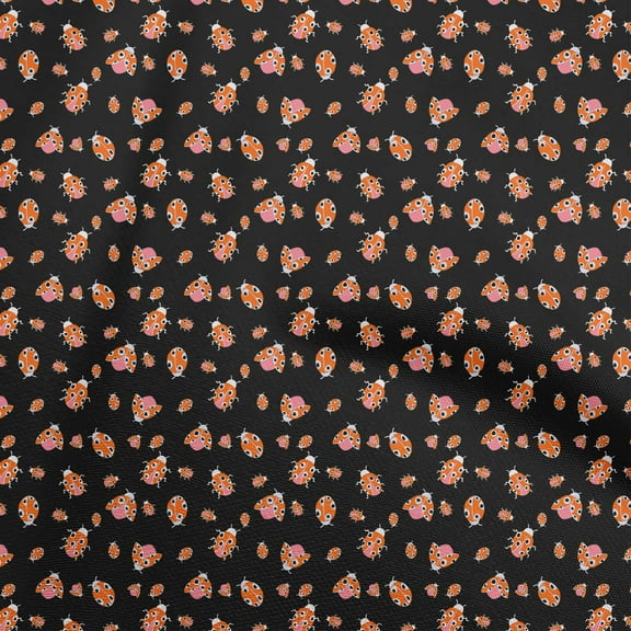 oneOone Polyester Spandex Black Fabric Ladybird Quilting Supplies Print Sewing Fabric By The Yard 56 Inch Wide