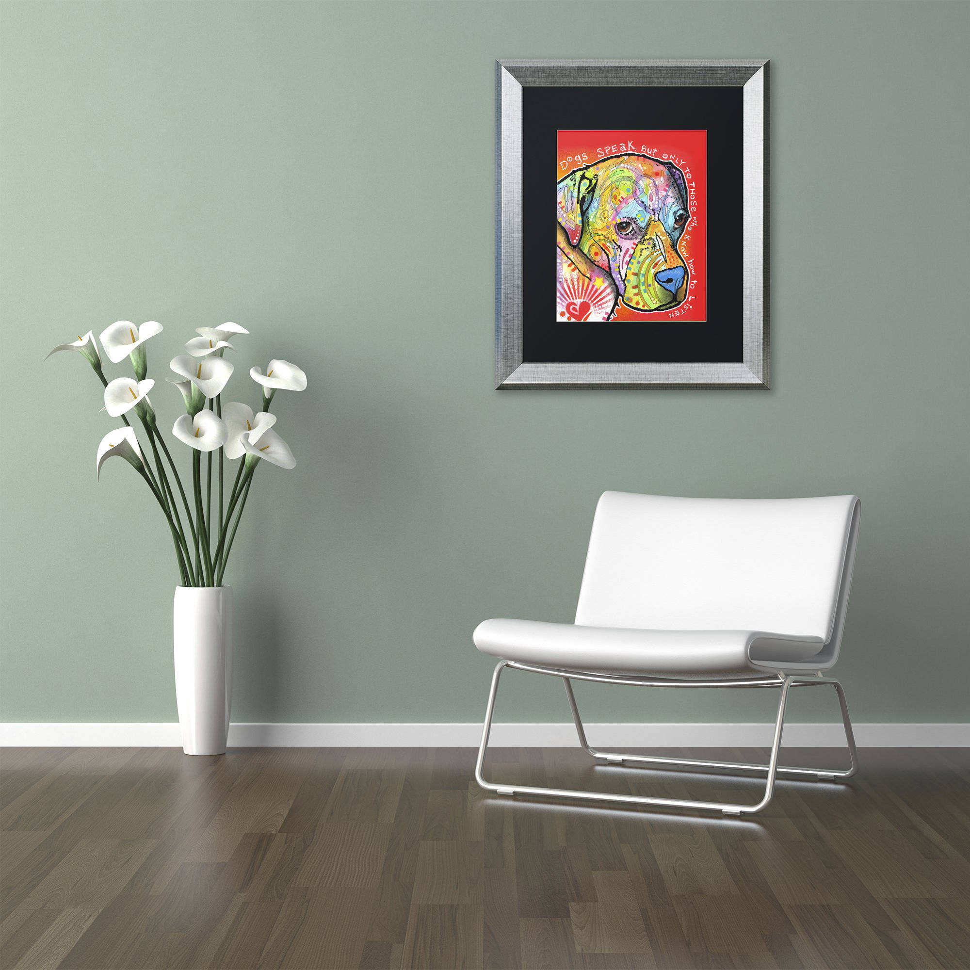 Trademark Fine Art 'Dogs Speak' Canvas Art by Dean Russo, Black Matte, Silver Frame