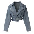 thumbnail image 4 of Chaqueta de mezclilla con cremallera corta Gibobby para mujer de otoño e invierno Azul L, 4 of 5