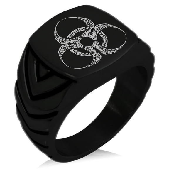 Stainless Steel Tribal Biohazard Chevron Pattern Biker Style Polished Ring