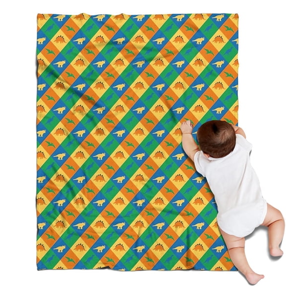 Colorful Checkered Dinosaurs Pattern Blanket,Comfortable Soft Lamb Wool Throw Blanket,All Season,Warm Lightweight Blankets for Sofa Bed Couch Living Room Chair,30"x40"