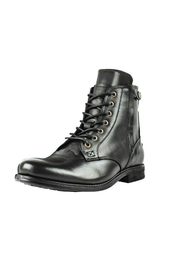 Combat Boots for Men Black Leather Lace up Dress Oxfords Ankle Booties Work Riding Short Boots