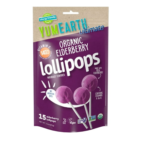 YumEarth Ultimate, Organic Elderberry Lollipops, 15 Lollipops, 3.3 oz (93 g)