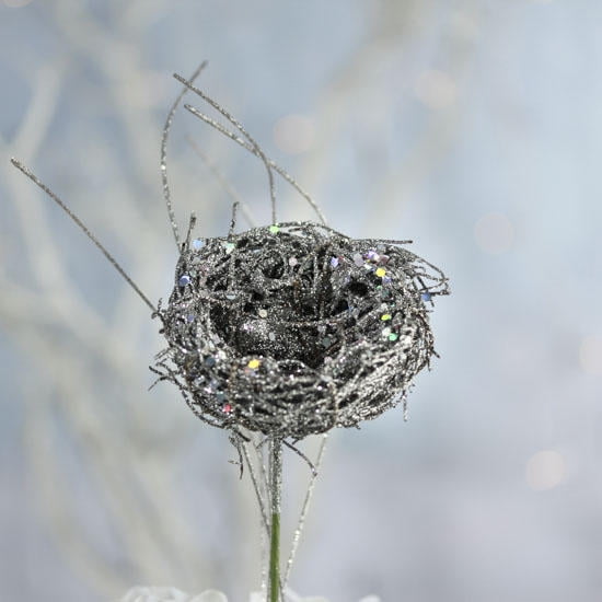 Silver Glitter Bird Nest Pick