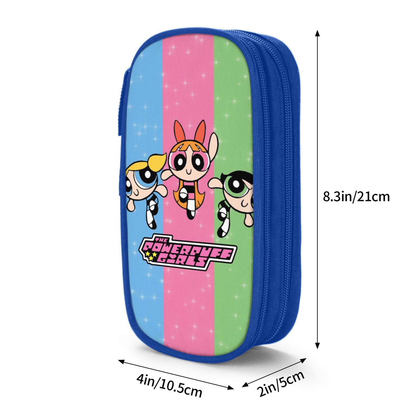 The Powerpuff Gi-rls Pencil Case Large Capacity Pencil Pouch Penbag Office Stationery Organizer Travel Makeup Bag Blue