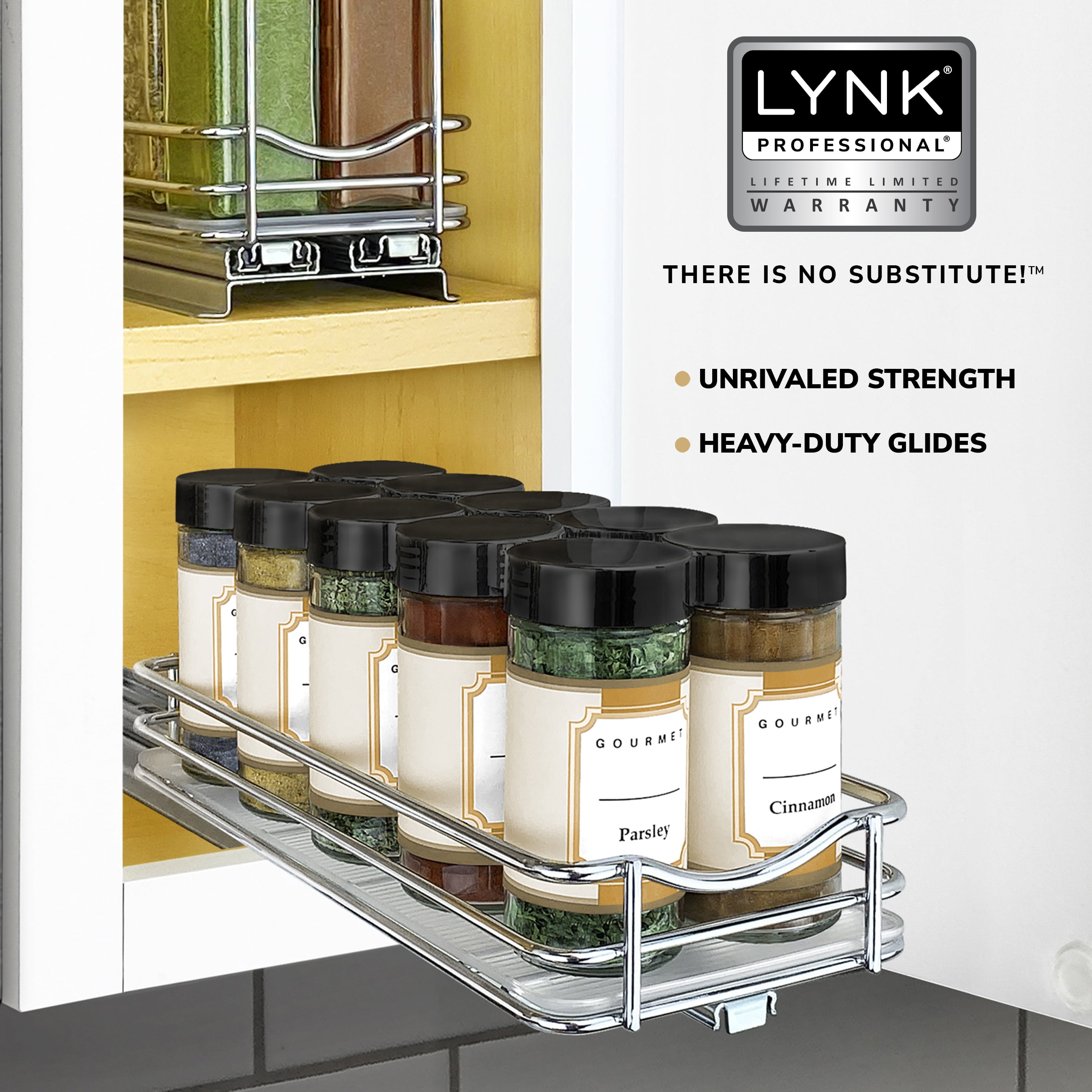 LYNK PROFESSIONAL Slide Out Spice Rack Pull Out Cabinet Organizer 4-1/4 in.  Wide - Double, Chrome 430422DS - The Home Depot