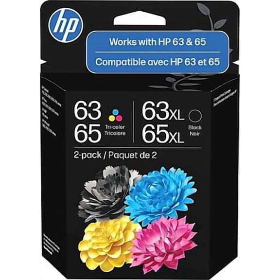 HP 63/65 XL Black High Yield and Tri-Color Standard Yield Ink Cartridge, 2/Pack (B87FDAN)