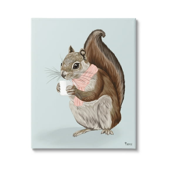 Stupell Industries Squirrel with Warm Mug Animals & Insects Painting Gallery Wrapped Canvas Art Print Wall Art, 16 x 20