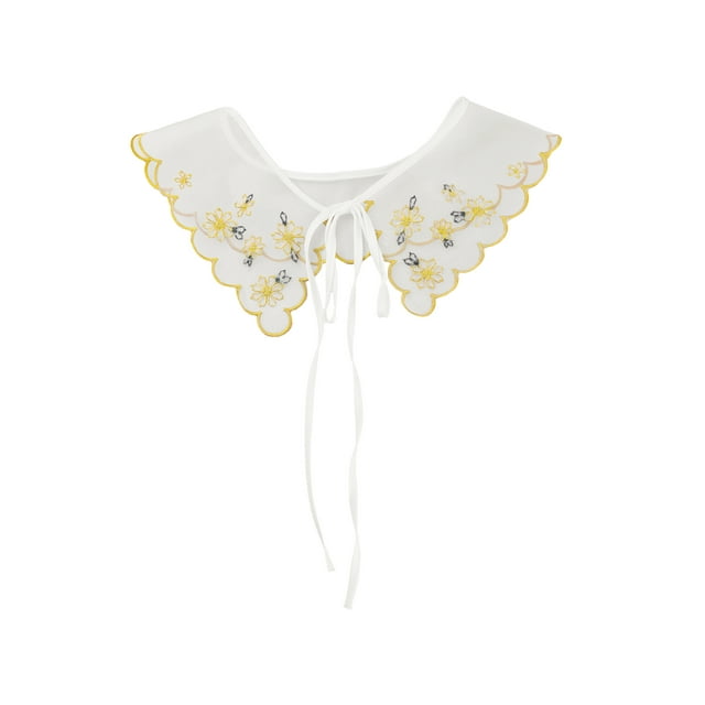 INSPIRE CHIC Detachable False Collar, Embroidery Mini Cape Neck Ruff Dickey Fake Collar for Blouse White-2