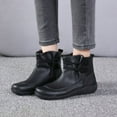 thumbnail image 2 of Womens Black Leather Ankle Boots Comfortable Wide Toe Orthopedic Arch Support Walking Combat Work Booties Black Size 5.5, 2 of 9