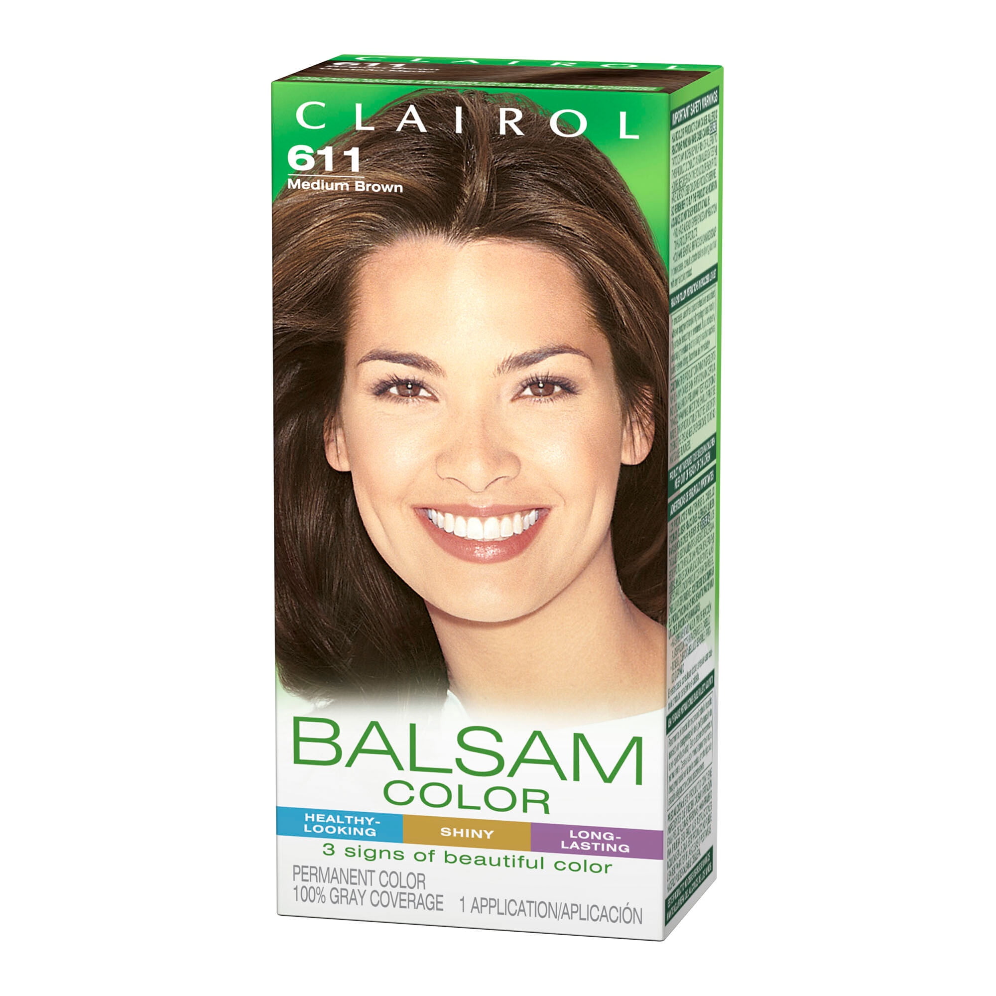 Clairol Balsam Color Long Lasting Permanent Hair Color Kit, 611 Medium Brown, 4 fl oz