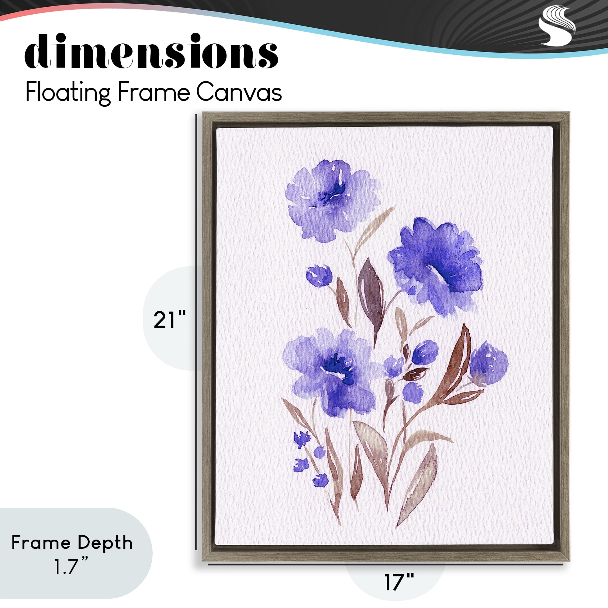 Stupell Industries Watercolor Purple Blossoms Brown Framed Floater Canvas Wall Art, design by Leah Noel Art
