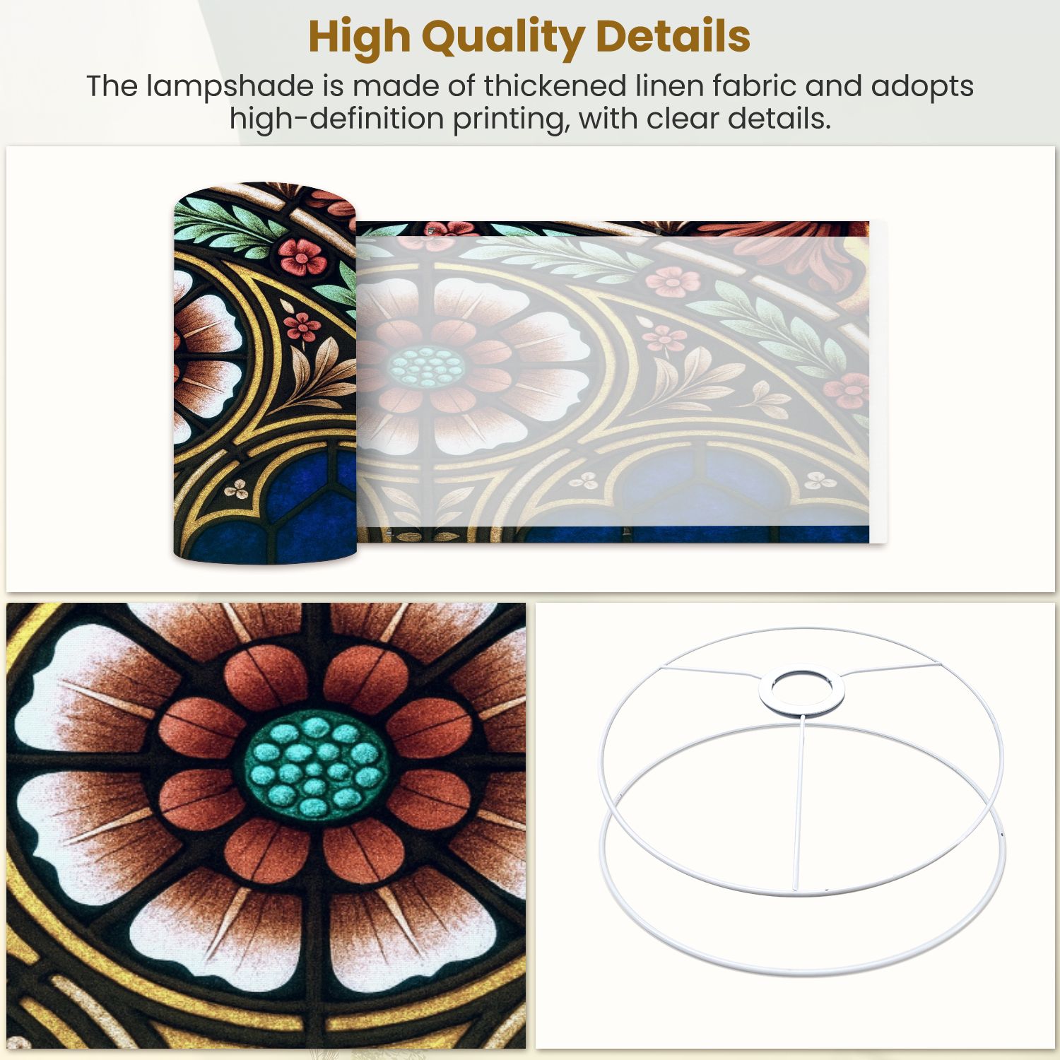 Linen Drum Lampshades Stained glass detail 13"x13"x10" Light Shade for Table Lamps Floor Lamps Drum Lamp Shades Chandelier Lamp Shades Lampshade Replacement Assembly Required
