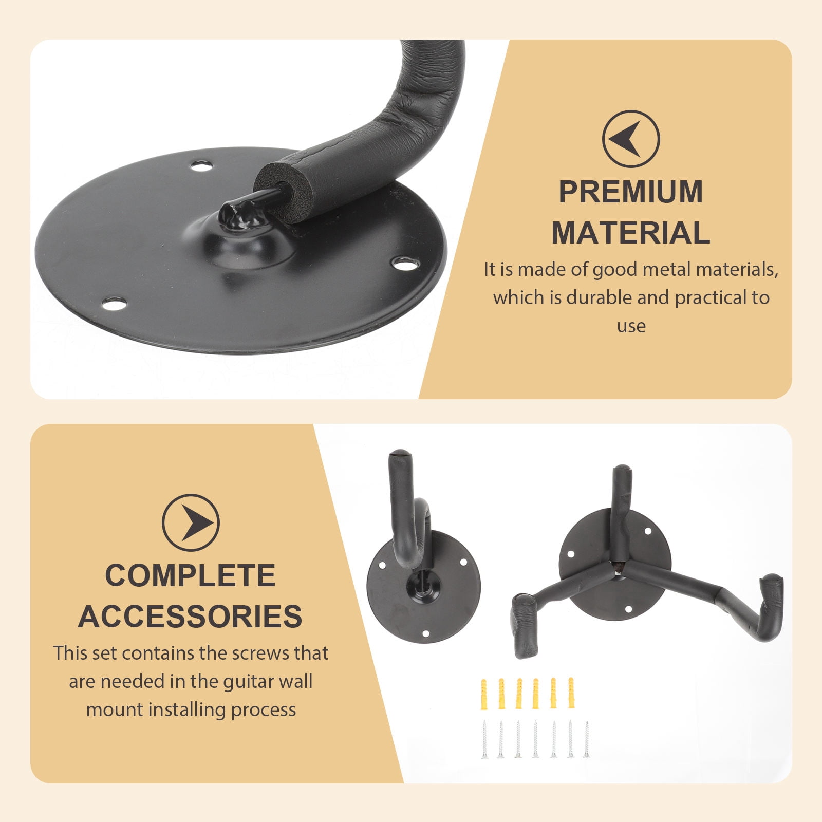 ROMANSENTIAL 1Set Practical Black Guitar Wall Hanger Stable Horizontal Mount for Bass and Ukulele