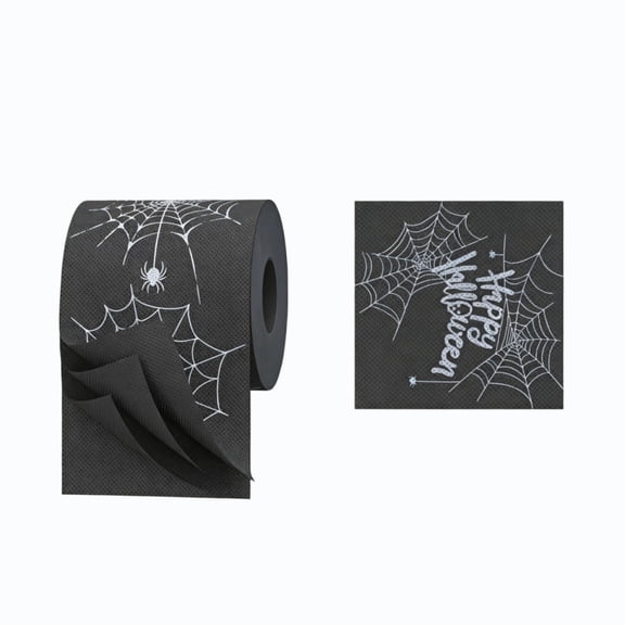Rirozkan Cobweb Toilet Paper, Halloween Black Spider Web Printed Tissue Roll for Party, Prank, Bathroom, Indoor Table Decor