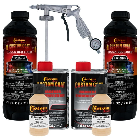 Custom Coat 30480 Field Tan T82 Urethane Spray-On Truck Bed Liner, 2 Quart Kit with Spray Gun