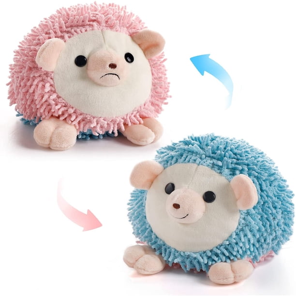 Felpa de erizo de doble cara, linda muñeca de almohada de animal de peluche con interruptor de humor, almohada de amigo esponjosa de felpa suave, adecuada para todas las edades y ocasiones Rojo Verde