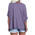 thumbnail image 4 of Summer Rolled Short Sleeve Women V-neck Solid Color Casual Loose T-shirt Tops, 4 of 7