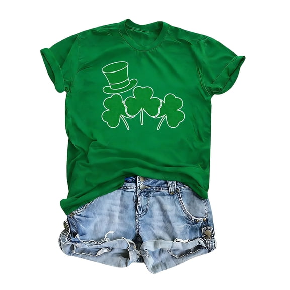 SYMOID St. Patrick's Day Shirt for Women Green Graphic Tee Oversized Shamrock Print T-Shirt Relaxed Fit Soft Stretch Plus Size S-XXXL,Size 2XL