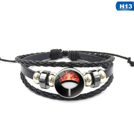 KABOER Hot Sale Sharingan Eye Naruto Black Leather Bracelet Glass   Multi-layered Braided Leather Bracelets Anime  Lover Gifts