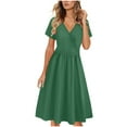 thumbnail image 2 of Ygbgbb Women's Short Sleeve V Neck Wrap Dress Lightweight Summer Classic Casual Sundress Vacation Flowy Midi Dresses Army Green XL, 2 of 5
