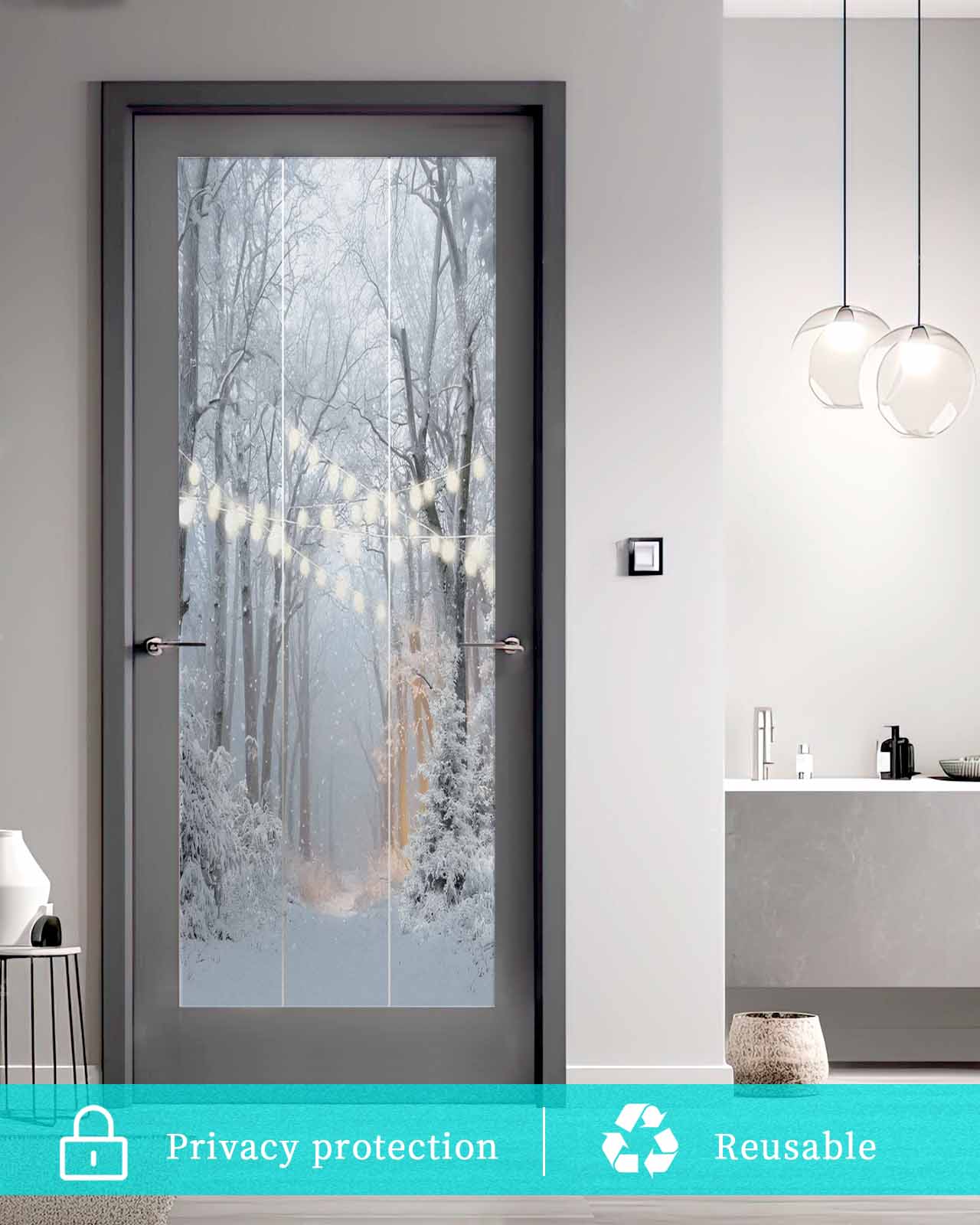 Grey White Christmas Window Privacy Film Stained Glass Window Film Decorative Windows Cover Static Windows Cling for Glass Door Xmas Tree Snowflake Forest Stickers for Bathroom 29.5"x78.7"
