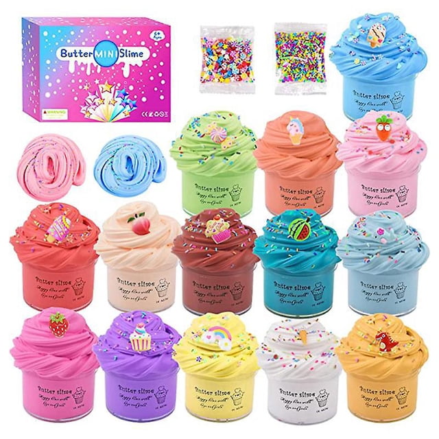 14 Color Super Soft Fluffy Butter Slime Kit, With Candy, Ice Cream, Fruit, Cute Slime Fun Charms, Scented Slime Party Favor Gifts