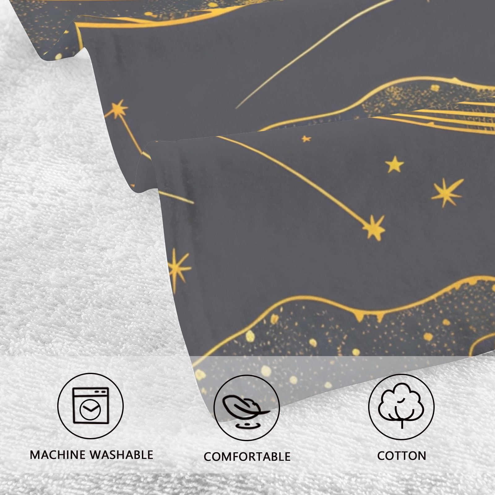 Gold Line Whale Hand Towels Cotton Bath Towels Large Face Towels Absorbent for Bathroom 2 Packs