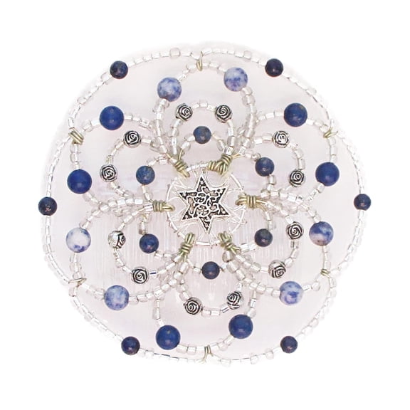 Beaded Kippah for Women - Lapis and Silver