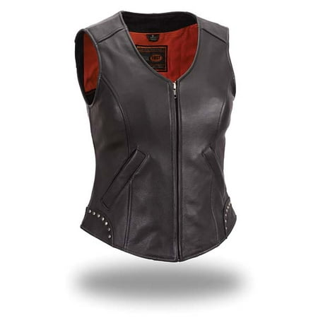 Women's Studded Motorcycle Vest with Zipper (Best Concealed Carry Motorcycle Vest)
